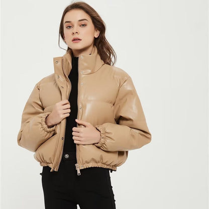 Women's short quilted jacket with high collar and elasticated cuffs NOVAE