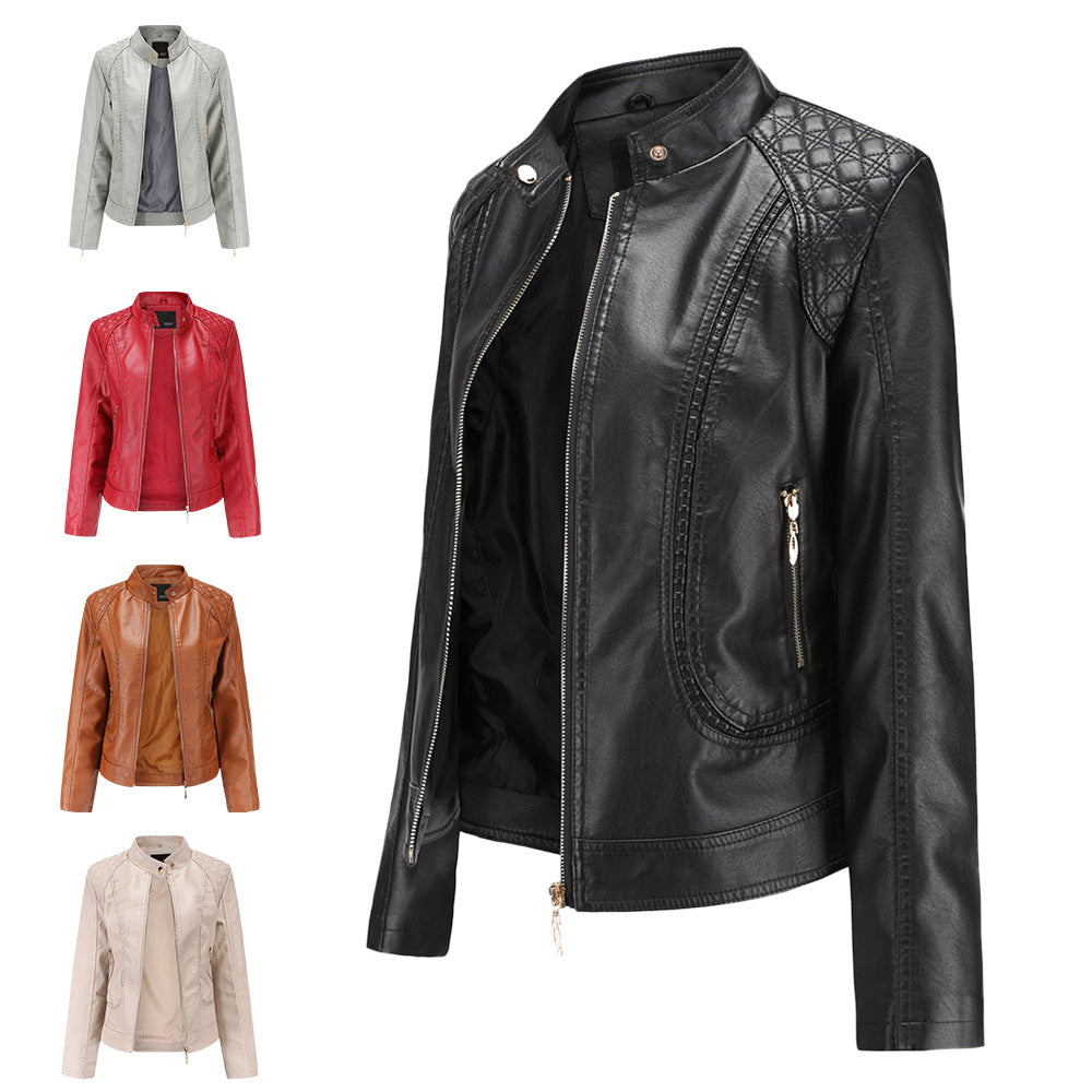 Women's faux leather jacket with fashionable quilted details NOVAE