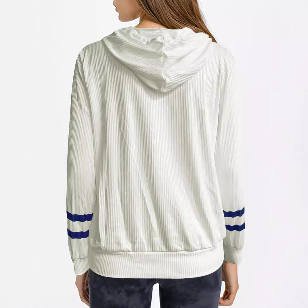 Women's hooded sweatshirt with a nautical anchor design and fine ribbed texture NOVAE