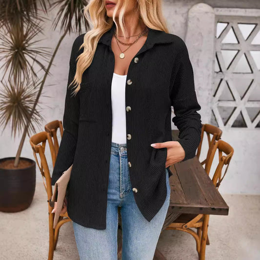 Women's Structured Button-Down Blouse with Pockets NOVAE