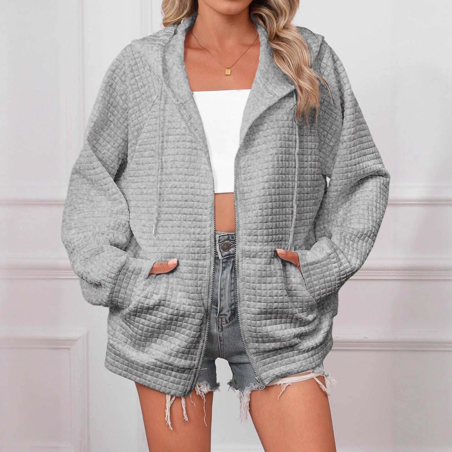 Women's Oversized Hooded Jacket in Textured Material NOVAE