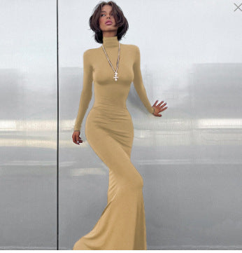 Women's elegant maxi dress with high neckline and figure-hugging cut NOVAE
