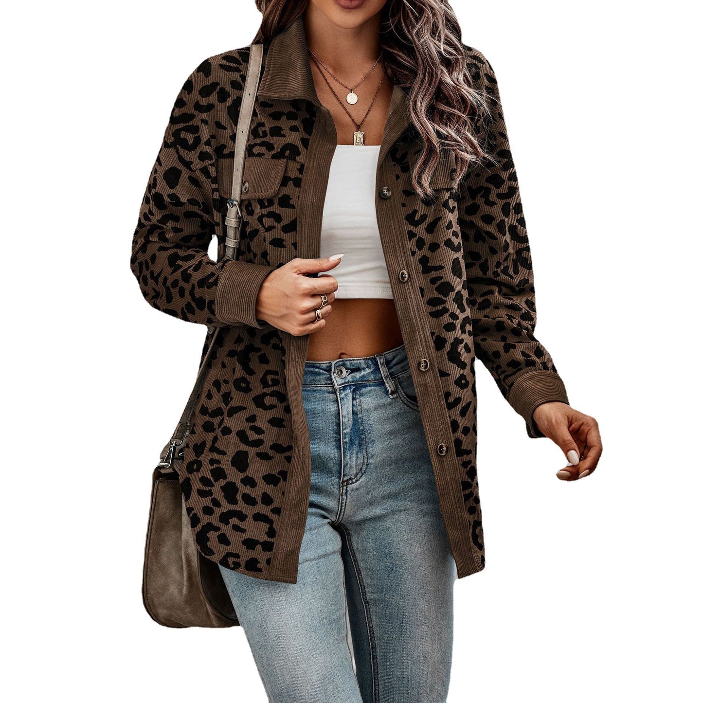 Women's Oversized Leopard Print Shirt Jacket NOVAE