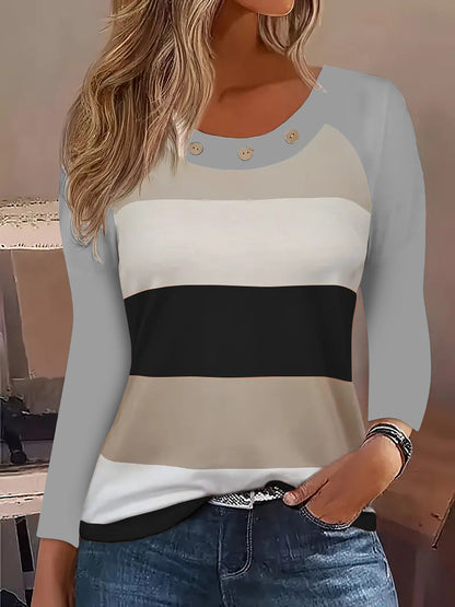 Women's casual cotton shirt with fashionable stripes and decorative buttons NOVAE