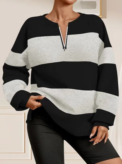 Women's long-sleeved sweatshirt with modern zipper and striped design NOVAE