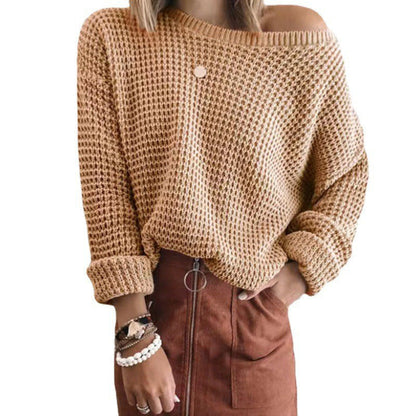 Women's knitted sweater in a casual oversized style with an off-the-shoulder design NOVAE