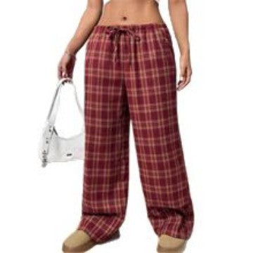 Women's wide-leg checked leisure trousers with elasticated waistband and drawstring NOVAE