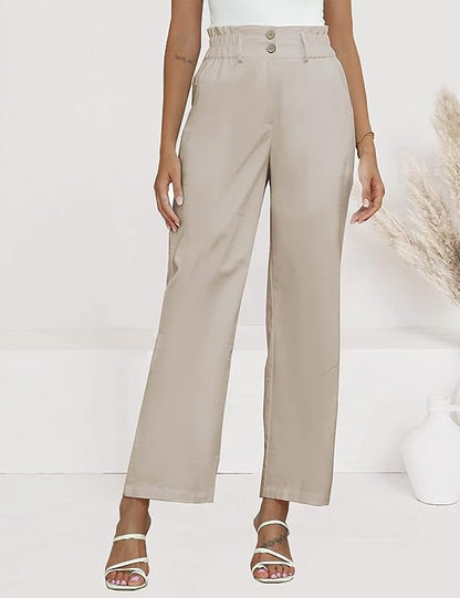 Women's wide-leg palazzo trousers with elasticated waistband and practical button details NOVAE