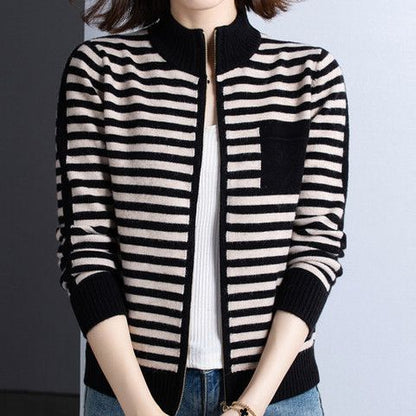 Women's cardigan with stand-up collar and zipper NOVAE
