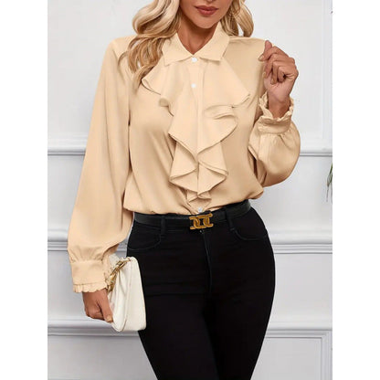 Women's blouse with sophisticated ruffle details and elegant sleeves NOVAE