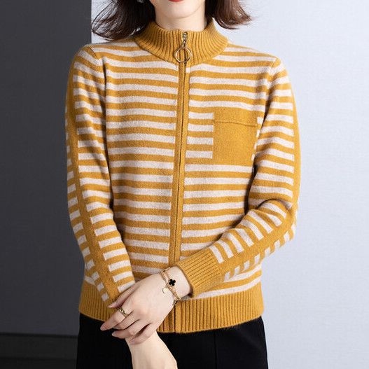 Women's cardigan with stand-up collar and zipper NOVAE