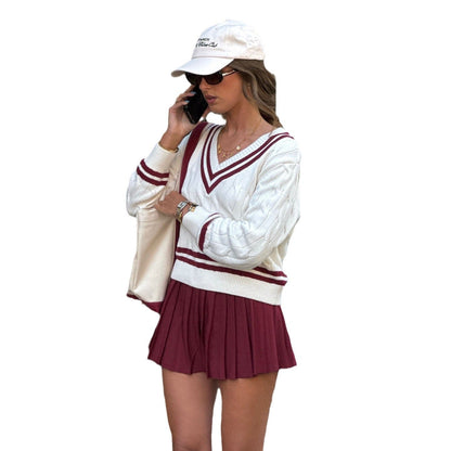 Women's casual V-neck knit sweater made of high-quality cotton NOVAE