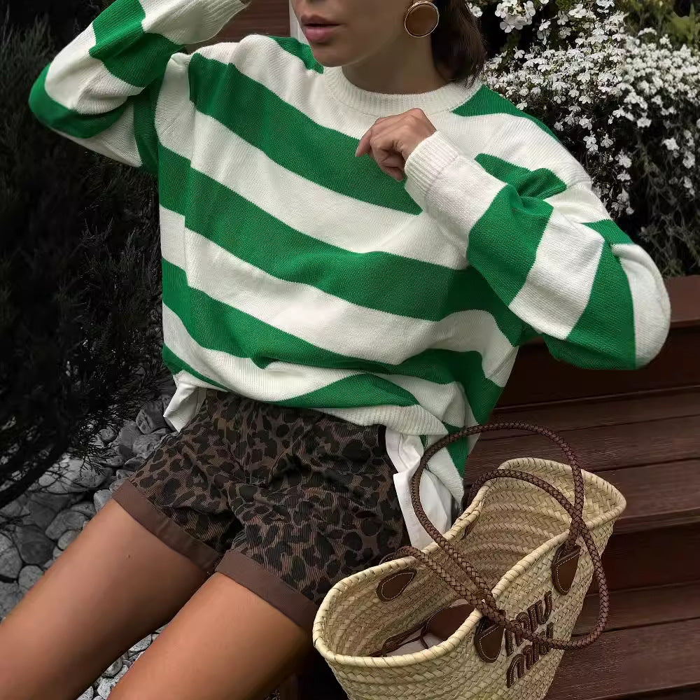 Women's casual knit sweater with modern striped patterns and a comfortable cut NOVAE