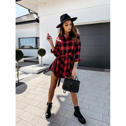 Women's checked shirt with belt NOVAE