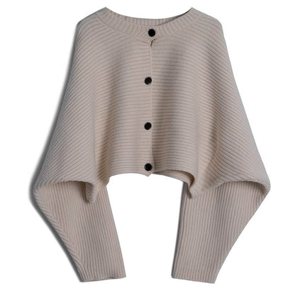 Women's fashionable knitted throw with button detail and structured design NOVAE