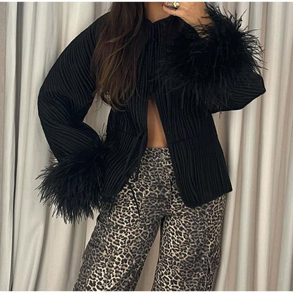 Women's elegant jacket with elaborate fur sleeves NOVAE