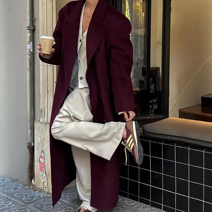 Women's Elegant Wool Coat with Double-Button Design NOVAE