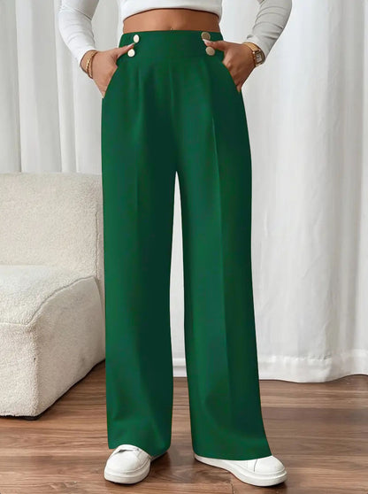 Women's Elegant Wide Leg Trousers with Decorative Button Details NOVAE