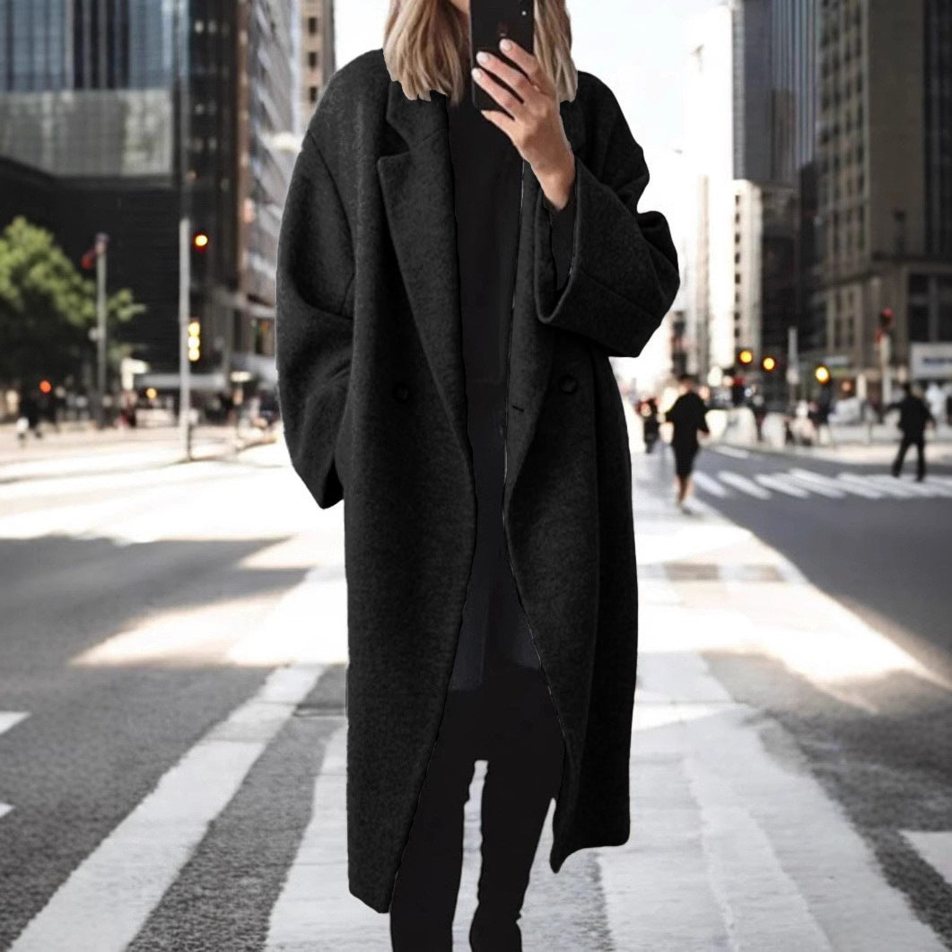 Women's classic oversized coat with double button closure and wide lapel NOVAE