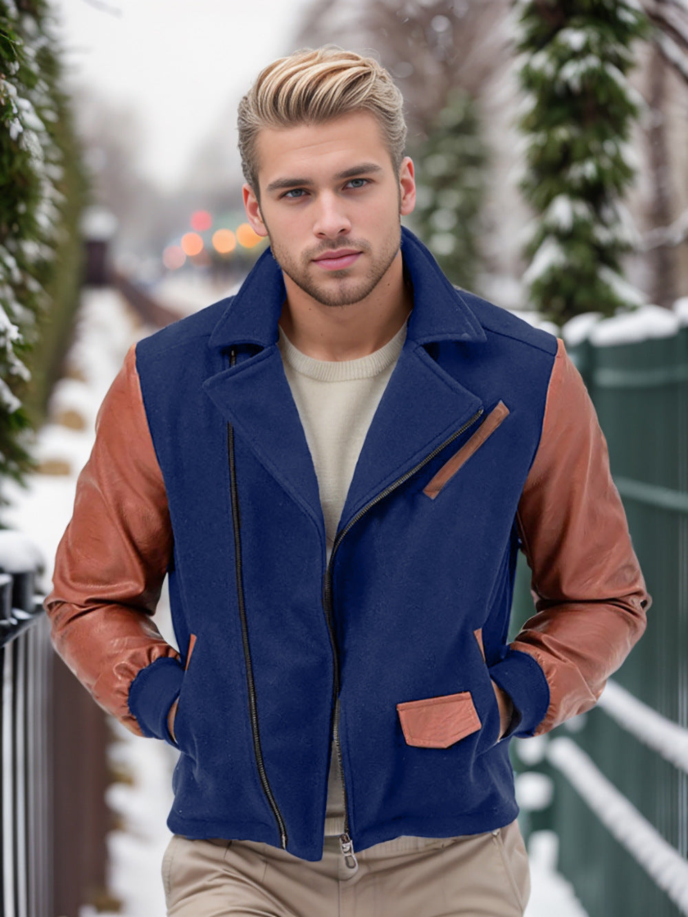 Men's fashionable transitional jacket with contrasting sleeves and practical pockets NOVAE