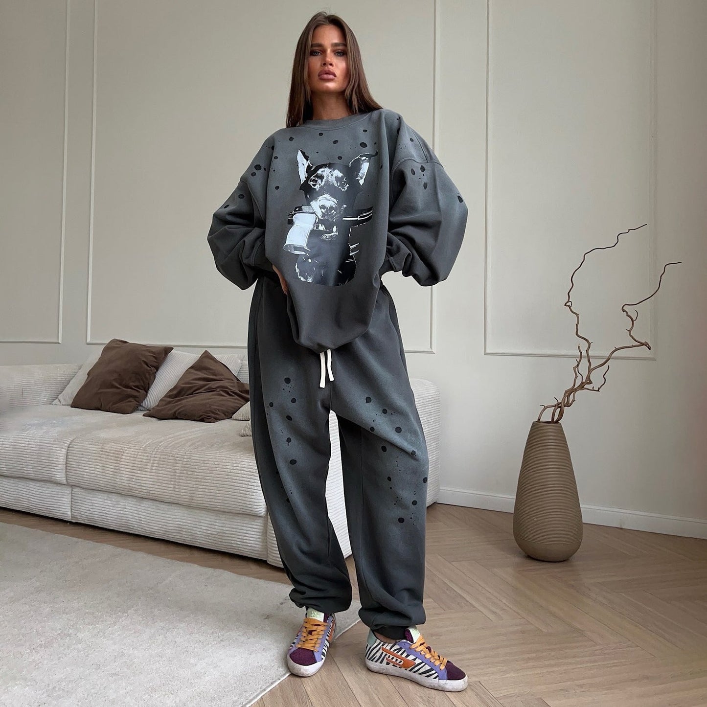 Women's oversized sweatshirt with graphic art motif and relaxed fit NOVAE