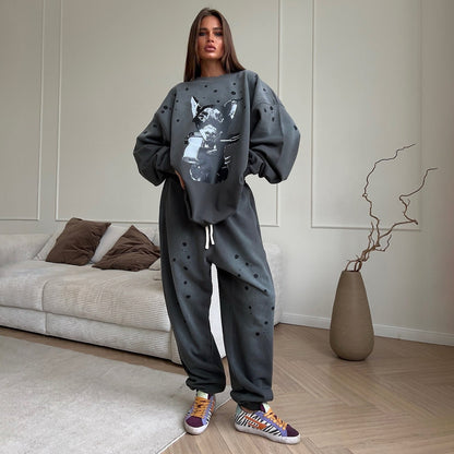Women's oversized sweatshirt with graphic art motif and relaxed fit NOVAE