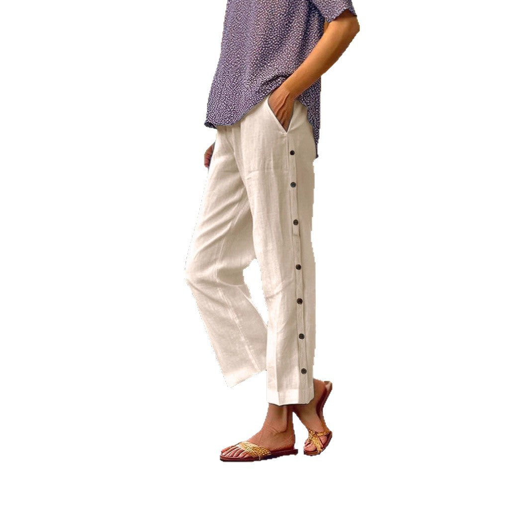 Women's lightweight and airy summer trousers with side buttons NOVAE