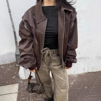 Women's modern faux leather jacket in a sporty cut with practical pockets NOVAE