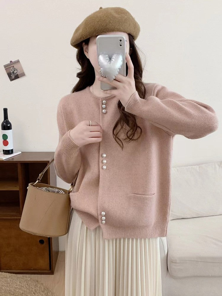 Women's cardigan with elegant pearl buttons NOVAE