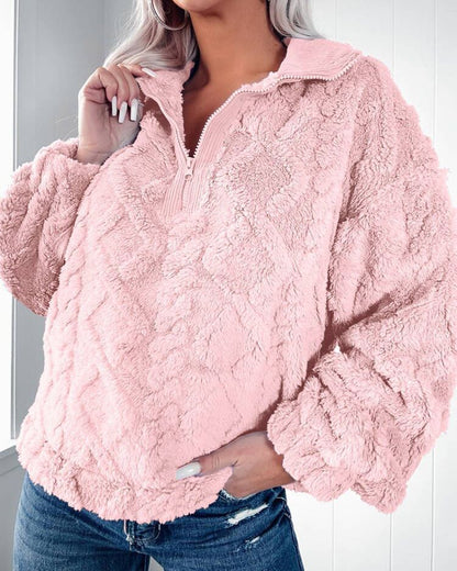 Women's Cozy Fleece Pullover with Half Zip and Volume Sleeves NOVAE