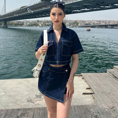 Women's denim crop top and skirt set NOVAE