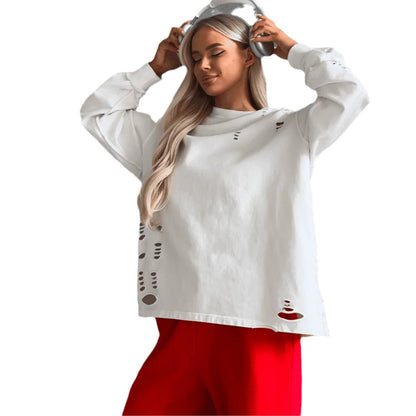 Women's casual oversized sweater with creative ripped details NOVAE