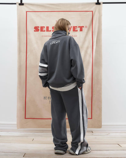 Women's sporty sweater set with side stripes and high collar NOVAE