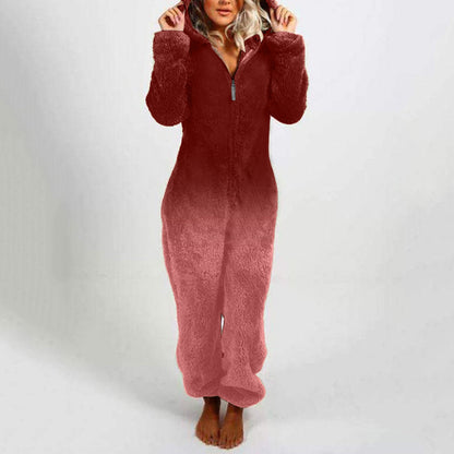 Women's Fleece Onesie with Hood and Gradient Design NOVAE