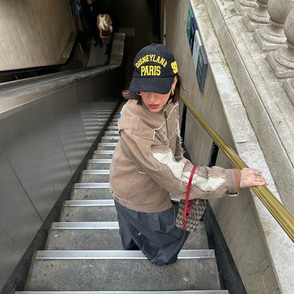 Women's fashionable vintage-style jacket with artistic decorative stitching and a worn effect NOVAE