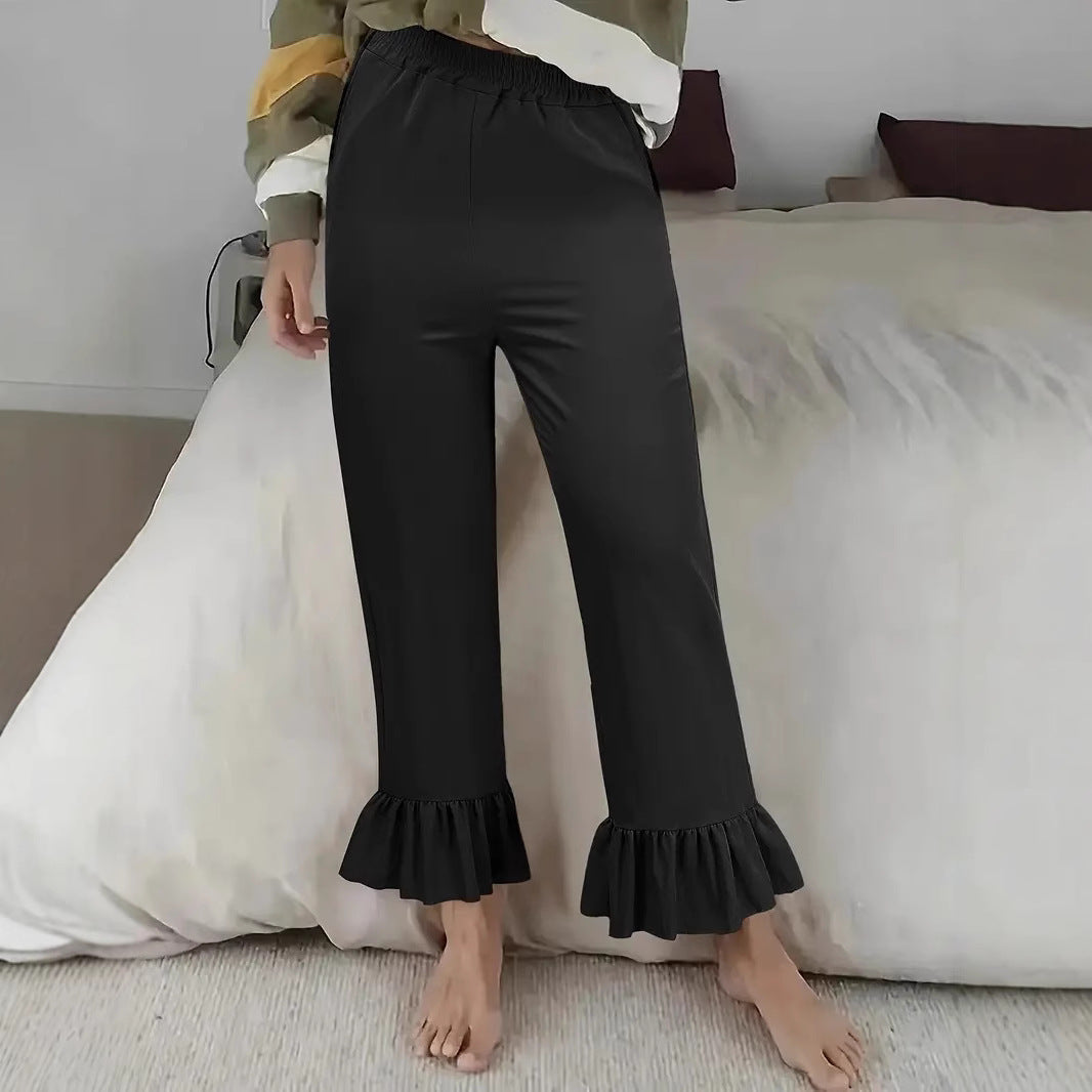 Women's fashionable palazzo trousers with flounced hems NOVAE