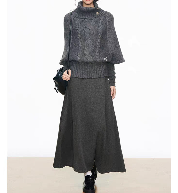 Women's knit dress with voluminous sleeves and elegant roll neck NOVAE