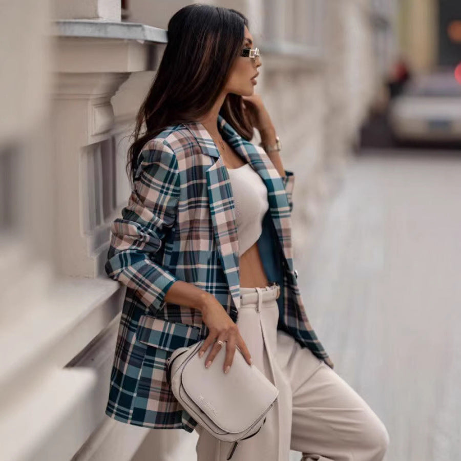 Women's Checkered Blazer with Classic Details NOVAE