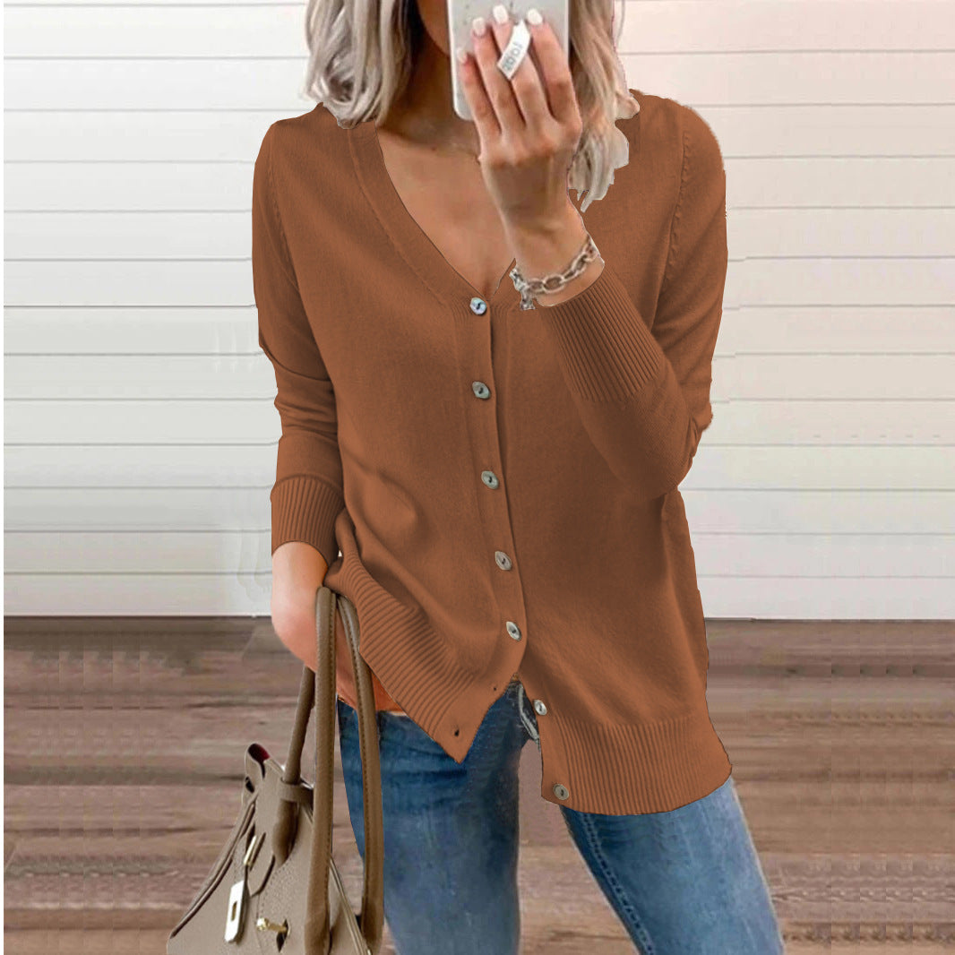Women's cardigan with buttoned front and V-neck NOVAE