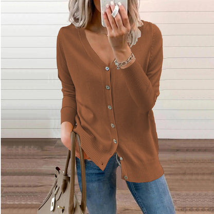 Women's cardigan with buttoned front and V-neck NOVAE