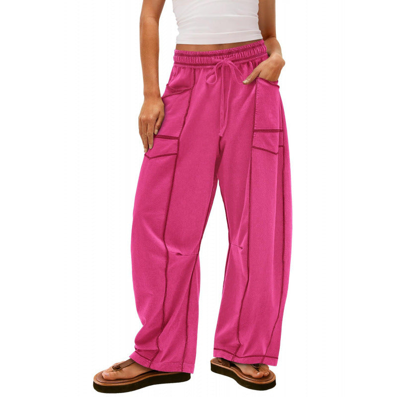 Women's wide-leg leisure trousers with practical side pockets and elasticated waistband NOVAE
