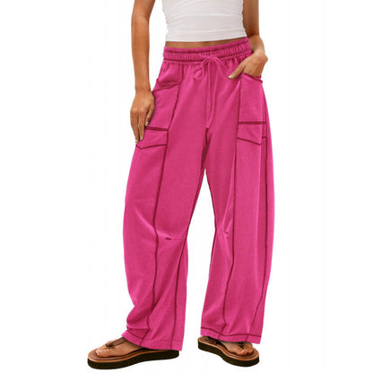 Women's wide-leg leisure trousers with practical side pockets and elasticated waistband NOVAE