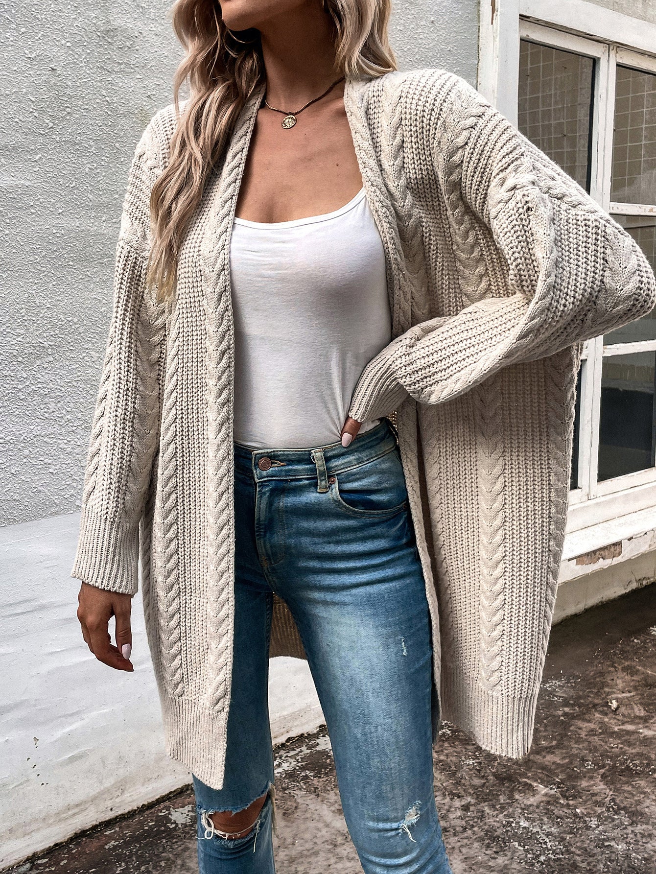 Women's chunky knit cardigan with a wide cut and textured look NOVAE