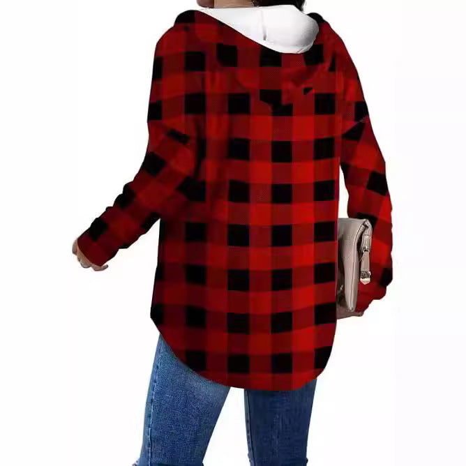 Women's casual checked blouse with hood NOVAE