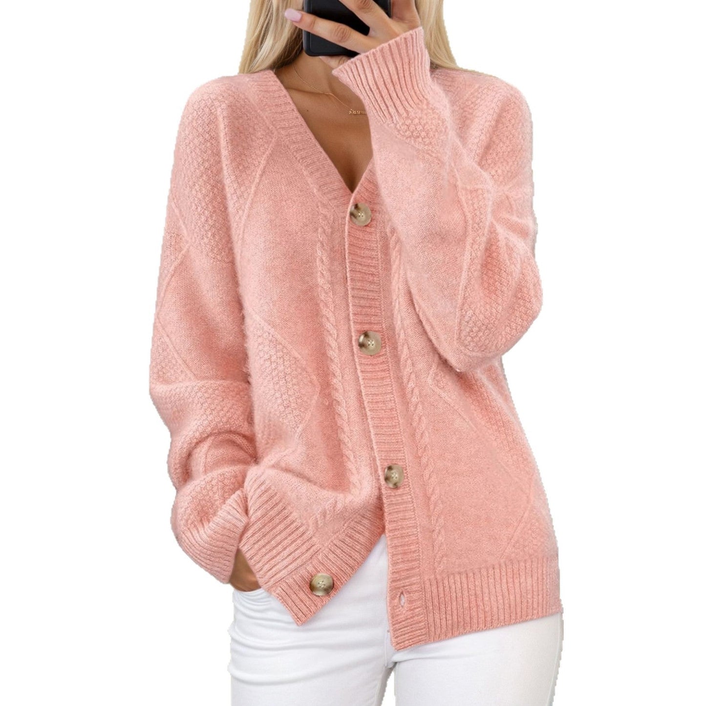 Women's cardigan with braided pattern and elegant button detail NOVAE