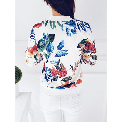 Women's bomber jacket with floral design and elasticated cuffs NOVAE