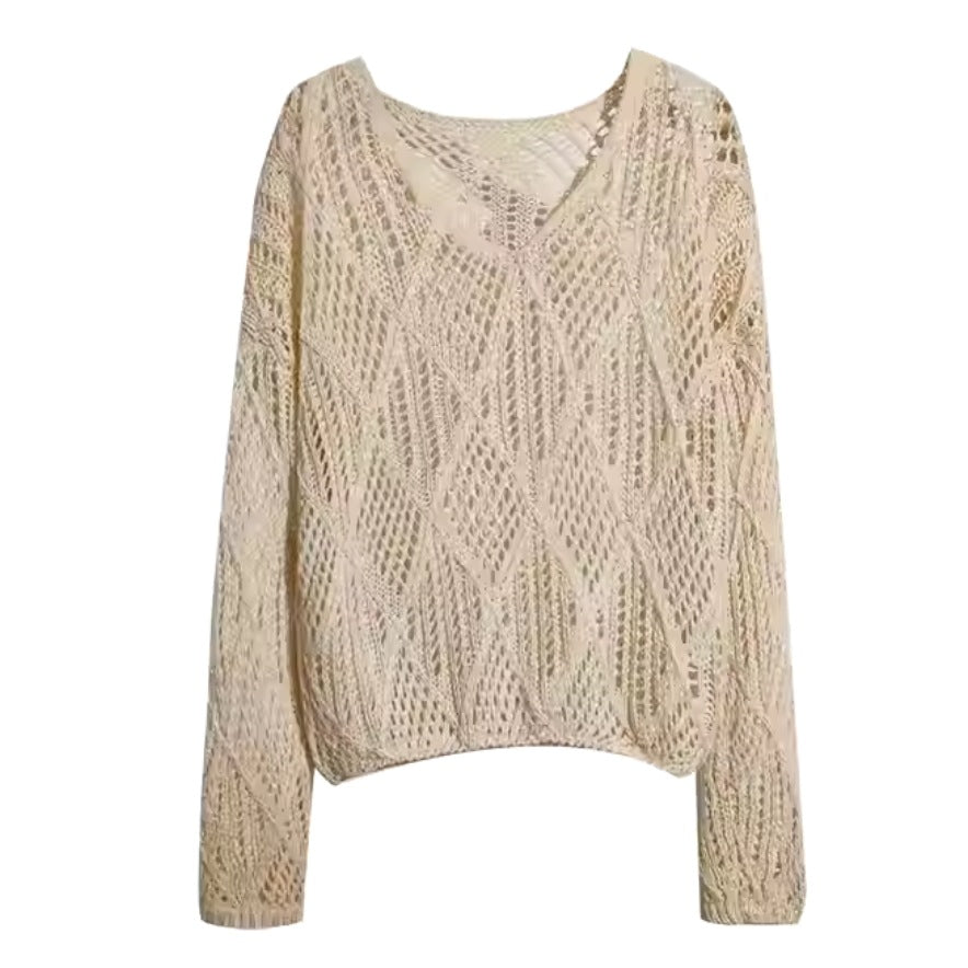 Women's chunky knit sweater with innovative openwork pattern and relaxed fit NOVAE