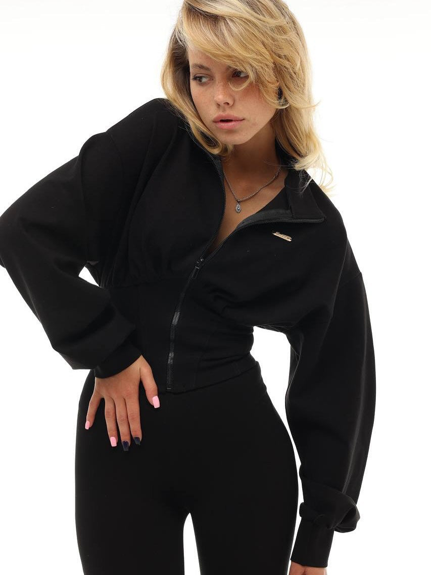 Women's cropped sweatshirt jacket with high collar and wide sleeves NOVAE