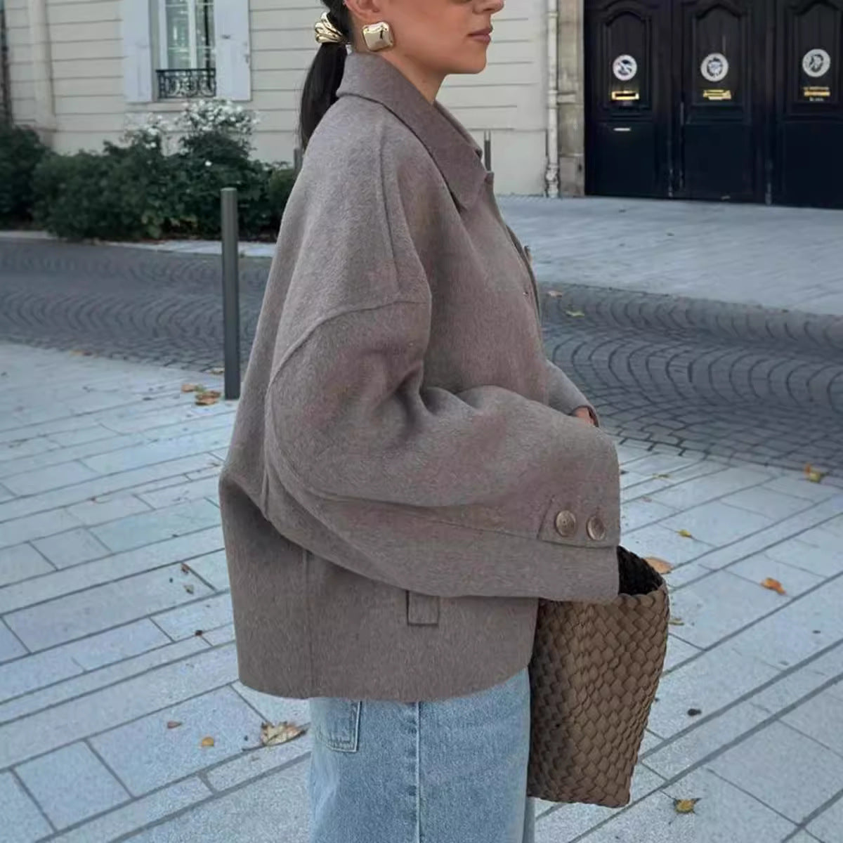 Women's fashionable oversized wool jacket with button details and a wide cut NOVAE