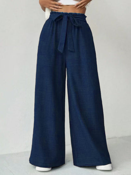 Women's wide-leg trousers with adjustable waistband NOVAE